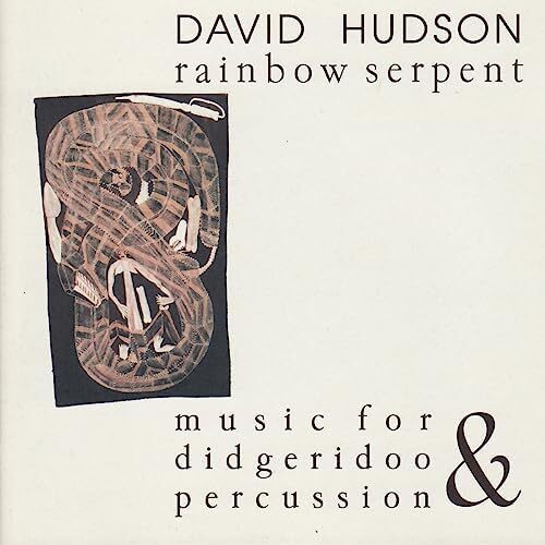 Rainbow Serpent, album cover. A white background with a rainbow serpent on the left.
